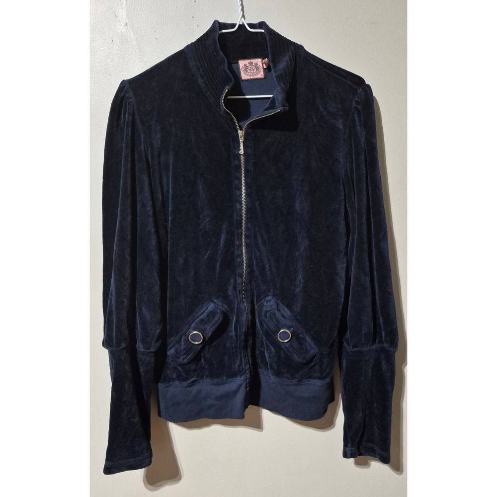 Juicy Couture Navy Velour Puff Sleeve Track Jacket XL JGMU 1945 Y2K Made USA